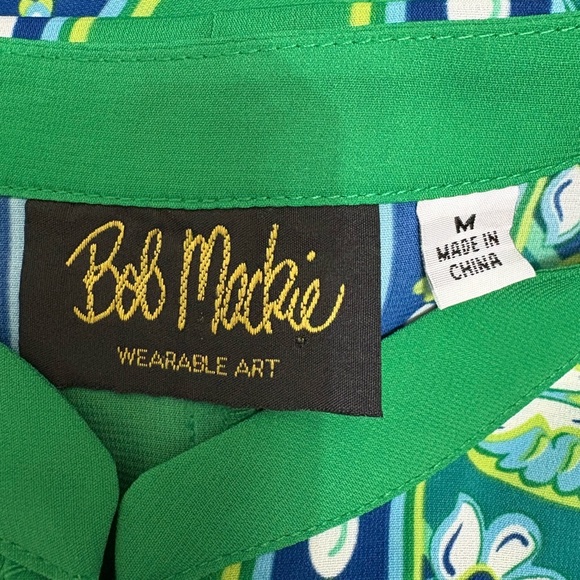Bob Mackie Blues Green and White Wearable Art Button Front Blouse | Size Mediim - Picture 3 of 10